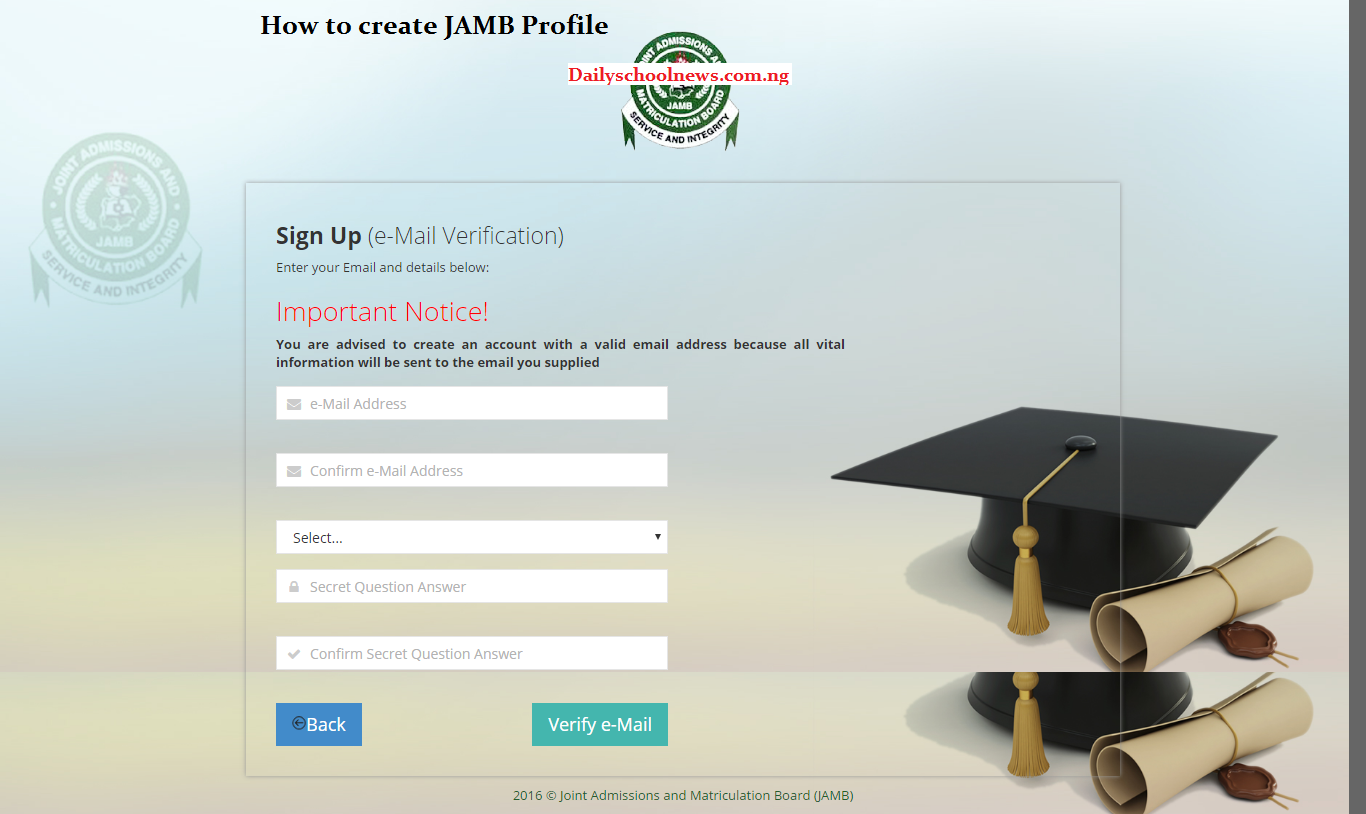 How to create JAMB Profile